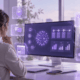 Oficina futurista con hologramas de datos (1)
